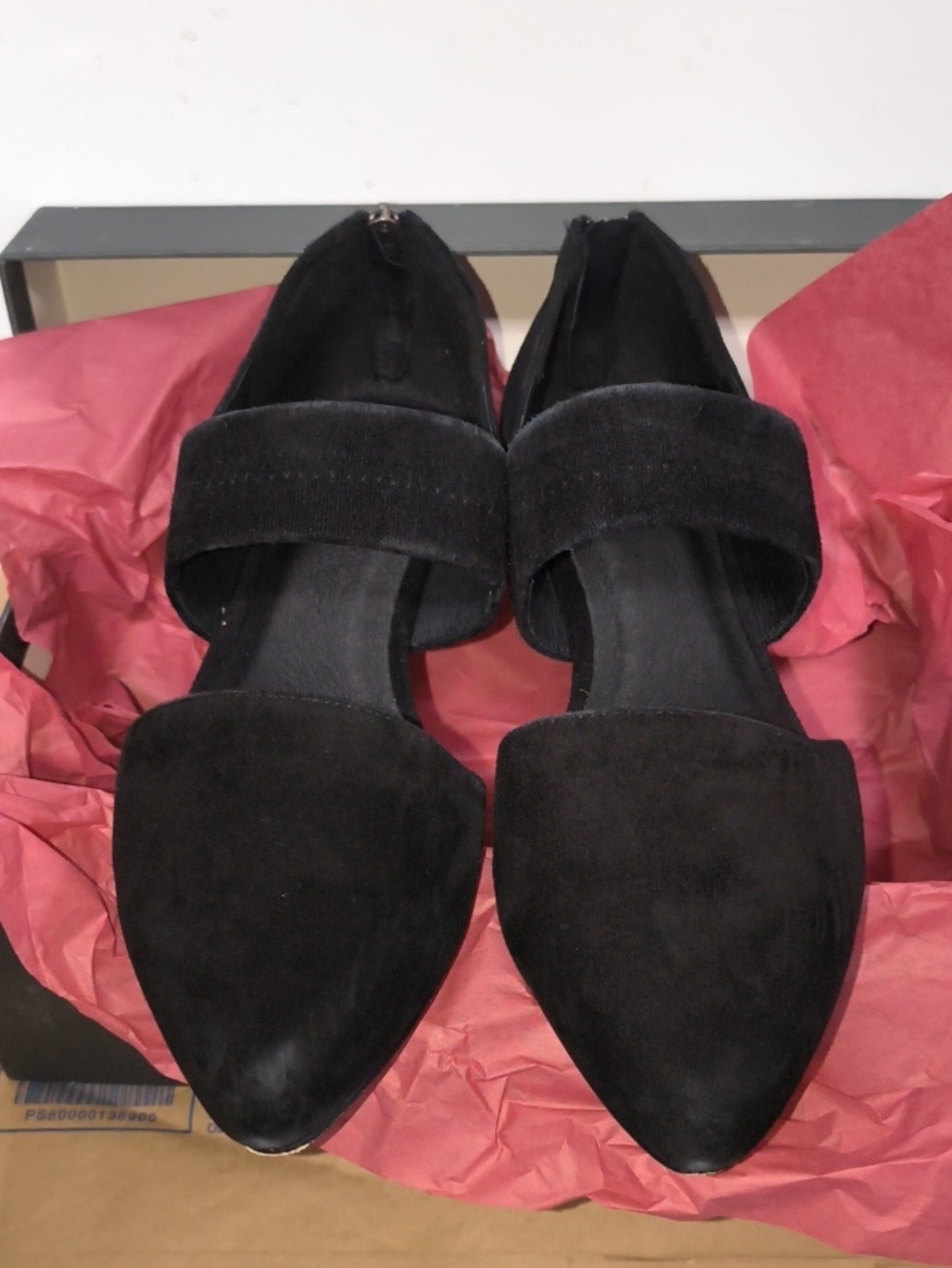 Eileen Fisher Mary Jane Flats 8.5 Suede Leather Pointed Toe Shoes Black Strappy